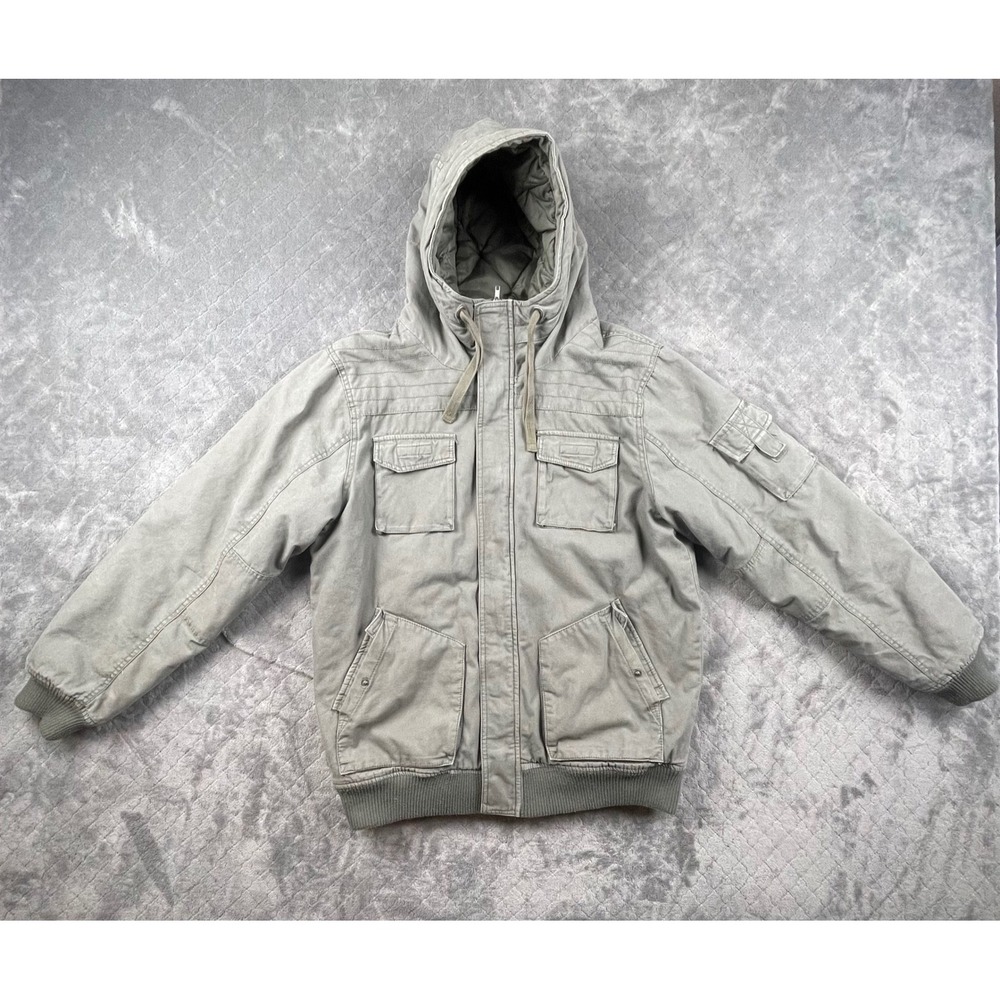 Brandit Hooded Jacket XL Khaki Green Quilted Lining Military Style Utility Chore